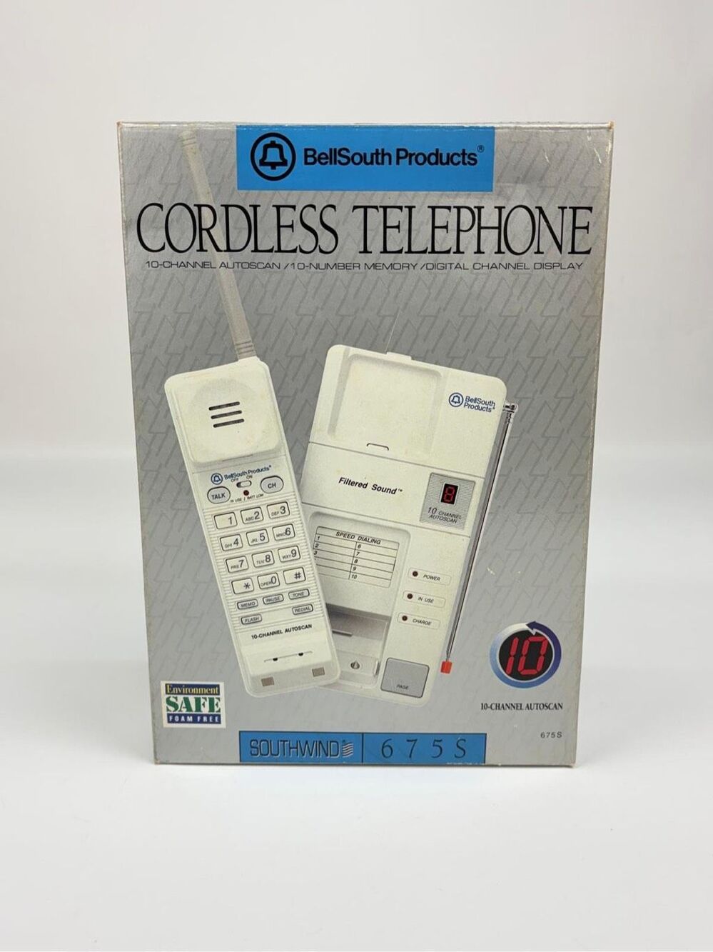 Vintage 1990 BellSouth Southwind 675S Cordless Telephone 10 Channel w/ Orig Box